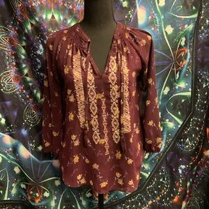 Women's Floral Boho Top - Burgundy